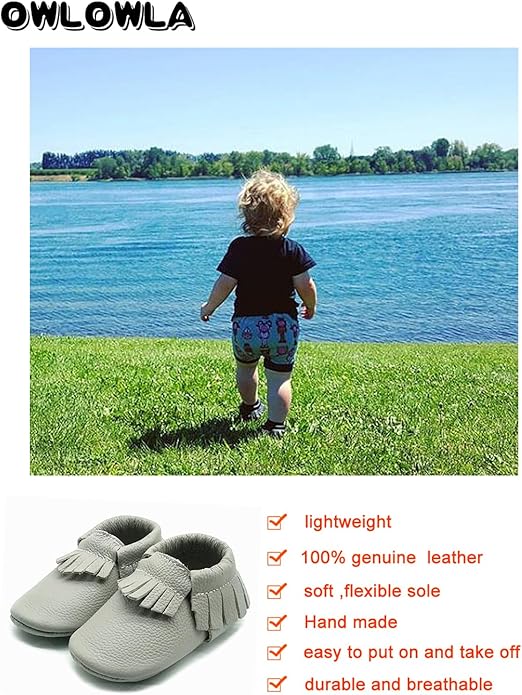 OWLOWLA Baby Moccasins Soft Sole Leather Baby Shoes Infant Toddler Pre-Walker Shoes Baby Boy Girl