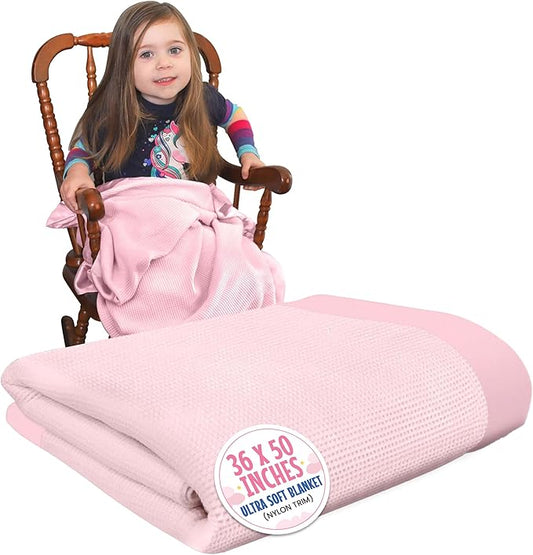 Blankets - Thermal Waffle Warm Baby Blanket for Crib - Soft and Cozy Baby Crib Blanket for Nursery, Stroller, or Naptime Comfort - Ideal Shower Gift - Pink, Nylon Trim (36" x 50")