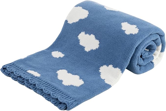 Berkshire Baby Blanket,Ultra-Plush Reversible Chenille Knit Toddler Blanket,Cute Pattern Nursery Crib Blanket,Ideal Baby Gift(30x40 Inches,Bouncy Clouds Harbor Blue)