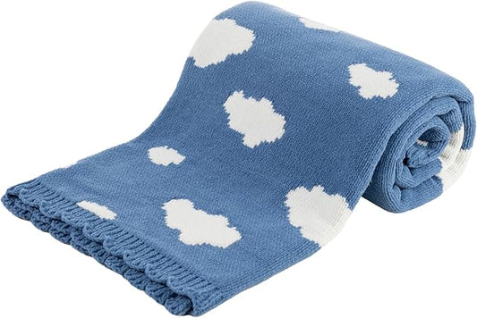 Berkshire Baby Blanket,Ultra-Plush Reversible Chenille Knit Toddler Blanket,Cute Pattern Nursery Crib Blanket,Ideal Baby Gift(30x40 Inches,Bouncy Clouds Harbor Blue)