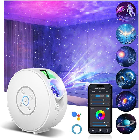 Smart Star Light Projector,Galaxy Projector with 6 Projection Slide,Smart APP & Voice Control Rotatable Galaxy lamp with 24H Timer and 37 White Noises Cloud Light Gift for Kids Room Decor(White)