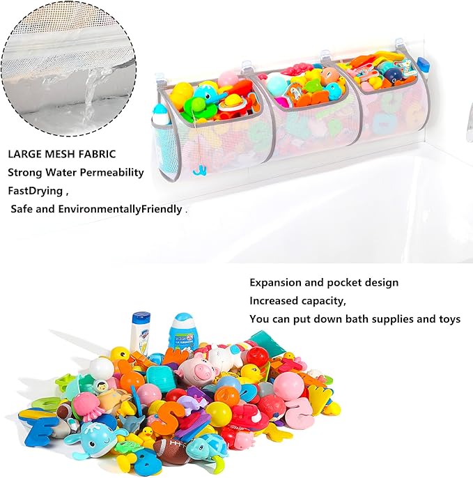 Ligereza Bathtub Toy Holder，Prevent Spots，Bath Toy Storage Bath Toys for Kids Ages 4-8 30“x8.7”Mesh Bath Toy Holder，let Baby Bath Toys Quick Drying