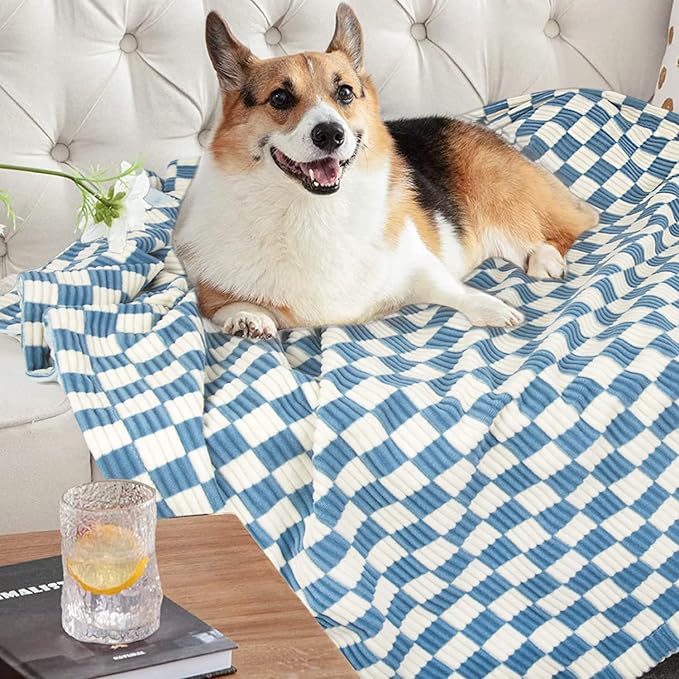 Baby Blanket for Boys Girls 3D Checkerboard Grid Ultra- Soft Cozy Corduroy Toddler Blanket for Kids Stripe Chessboard Plaid Design Receiving Blanket Blue 30 x 40 Inches