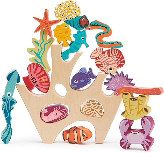 Tender Leaf Toys - Stacking Coral Reef - Colorful Wooden Stacking Coral Reef Toy Set Improving Balancing Activities Toy for Kids 18 Months+