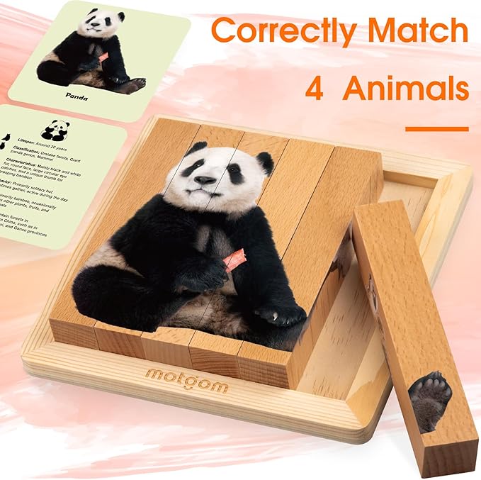 Niceuare Montessori Toys 4 in 1 Animal Wooden Toys for Kids,Wooden Animal Chunky Puzzles for Toddlers 2 Years Old+