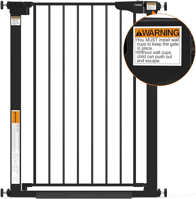 Cumbor 36" Extra Tall Baby Gate for Stairs, 29.7-54.2" Extra Wide Dog Gate for Doorways Hallways, Pressure Mounted Child Gate for Wide Opening, Auto Close Personal Safety for Babies and Pets, Black