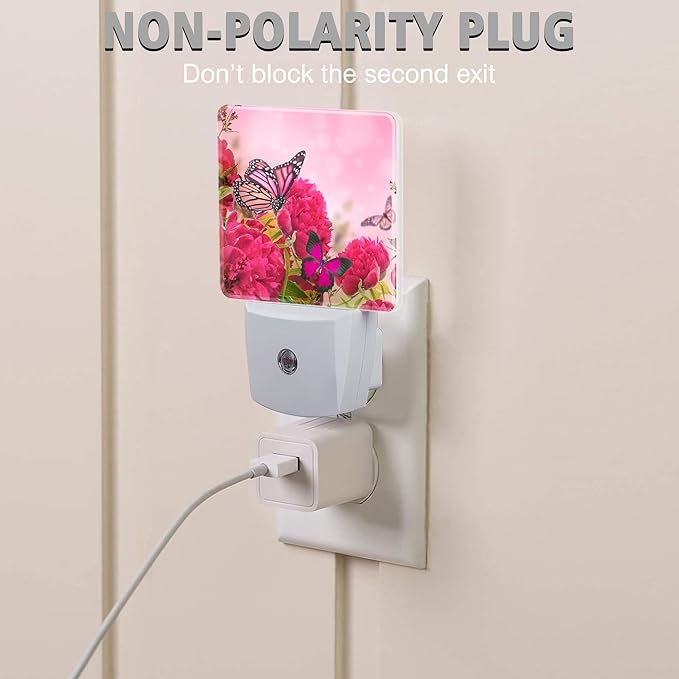 Butterfly and Flower Night Lights Plug into Wall for Girls Boys Room, Night Lights LED Lamp with Dusk to Dawn Sensor Nightlight for Bedroom Kitchen Bathroom Hallway Home Wall Decor