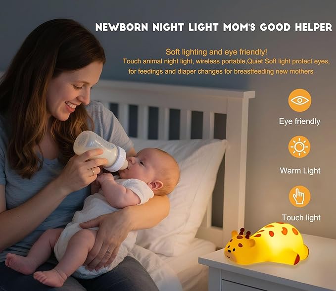 DREAMING MY DREAM Cute Giraffe Night Light for Kids,3 Levels Dimmable Bedside Touch Lamp Rechargeable Squishy Nursery lightwith 30min Timmer Function, Baby Kids Room Decor, Gifts for Girls boy