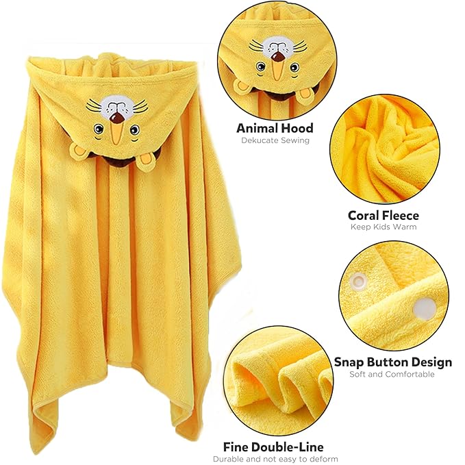 ROMASA Baby Bath Towel Ultra Soft Hooded Towel Highly Absorbent Bathrobe Blanket Toddlers Shower Gifts for Boys Girls-27.5" x 55" (Yellow Lion)