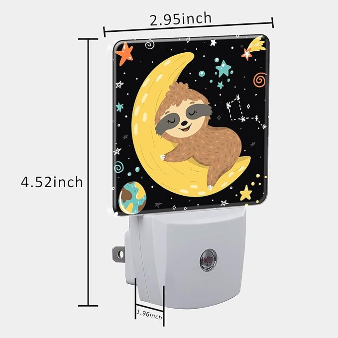 Night Light for Kids Girls Boys, Cute Baby Sloth Sleeping on Moon LED Night Light Plug into Wall with Dusk to Dawn Sensor for Room Decor, Hallway, Kitchen, Bathroom, Nursery, Stairs
