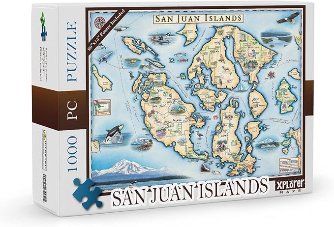 San Juan Island Map Cardboard Jigsaw Puzzle - 1000 Pieces, Hand-Illustrated - Educational, Family Activity, Ages 7+, Includes Poster - 25.4 x 19.8