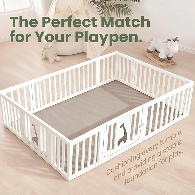 Baby Play Mat for Floor,Extra Large 59"×71" Tummy Time Mat,Thicker Memory Foam Mats for Toddler,Infant,Kids,Water Repellent Ultra Soft Coral Velvet,Non-Slip Backing Safe for Crawling(Beige)