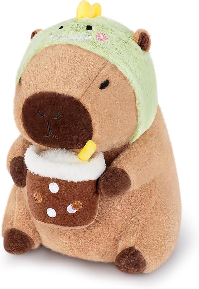 Achwishap Capybara Plush,Cute Plushies Capybara Stuffed Animals,Capybara Plush Toys,Kawaii Plushie Stuffed Toy with Dinosaur Hat Plushies Gift for Kids Adults Birthday(Capybara with Dinosaur Hat,12”)