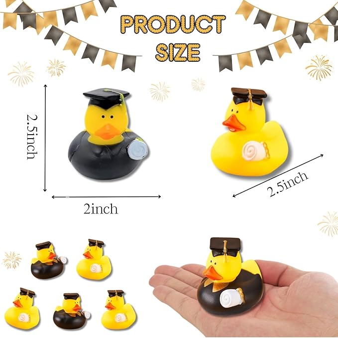 52 Pcs Graduation Rubber Duck 2025 Graduation Diploma Rubber Duckies Grad Cruise Duck Bulk Classroom Reward Prize for Student Bathtub Swimming Pool Theme Party Favors (Black Gold Color)