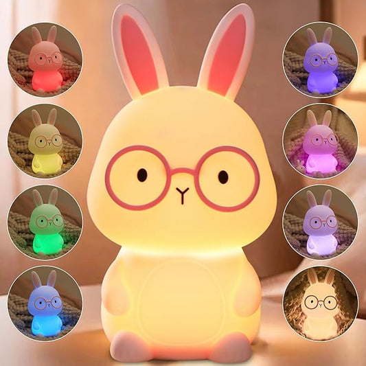 Bunny Lamp for Kids,Rabbit Night Light with Color Changing, Rechargeable LED Nightlight for Easter Gift,Silicone Bedside Touch Lamp,3 Levels Dimmable/Timmer Nursery Bedroom Light, Baby Room Decor