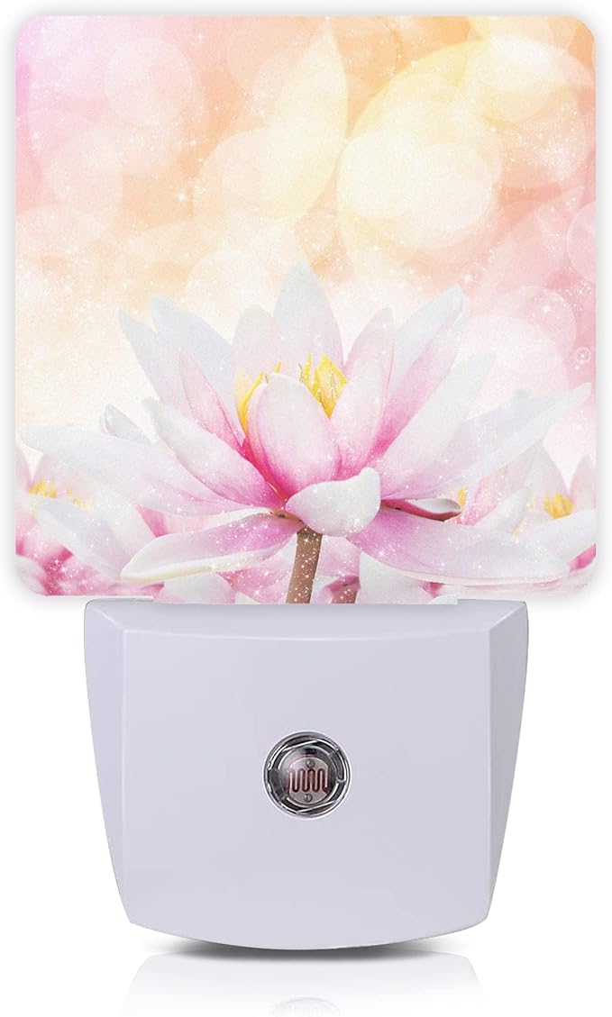 Pink Water Lily Lotus Night Light Plug-in LED Nightlights Auto Sensor Night Lamp Dusk-to-Dawn Lamp Home Decor for Nursery Children Girls Boys