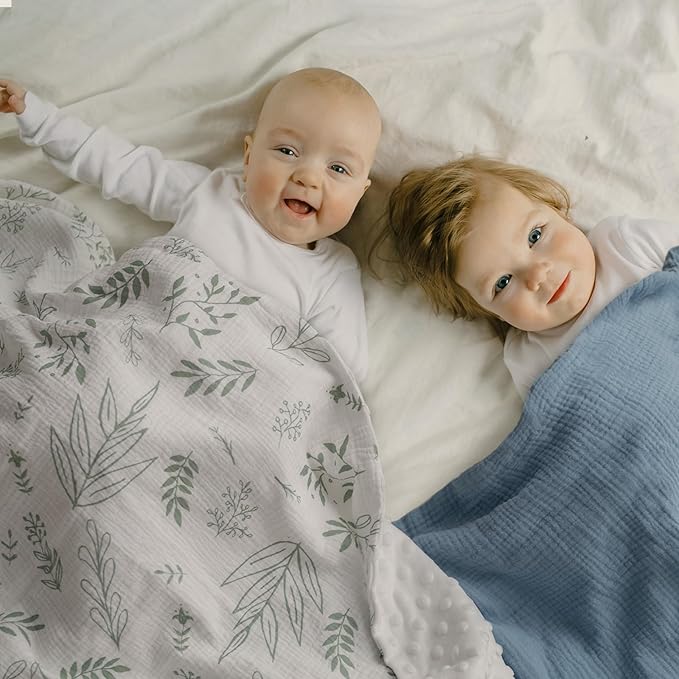 GLLQUEN BABY Blankets for Unisex Boys Girls, 2-Pack Muslin Cotton Front Soft and Breathable, and Dotted Fleece Backing, Printed Bed Nursery Minky Blankets for Toddler Newborn, Space, 30 x 40 inches
