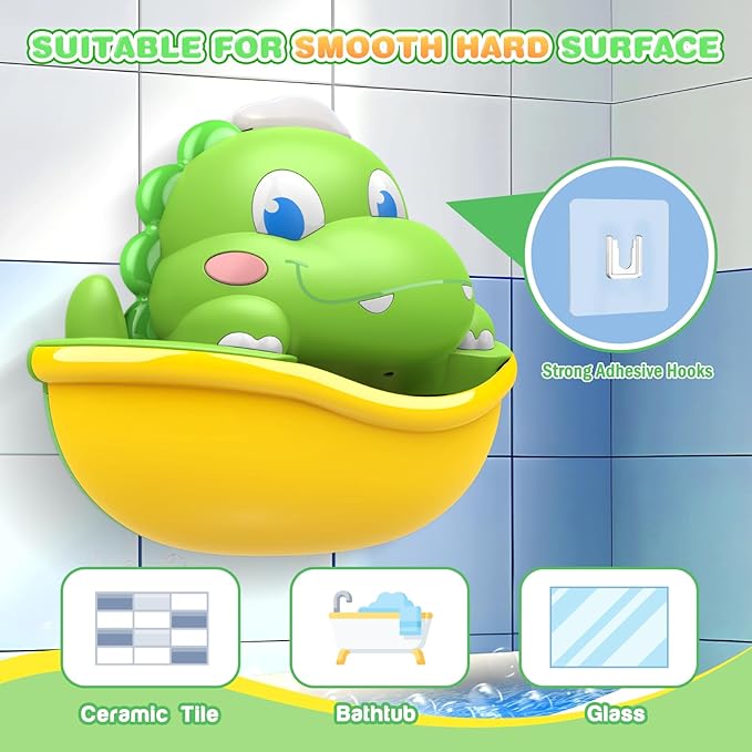 Dinosaur Baby Bath Toys Light Up Bath Bubble Machine with Colourful Light Bathtime Shower Bath Toys for Kids Ages 1-3 4-8 Birthday Gift Easter Basket Stuffers for Toddler Boys Girls