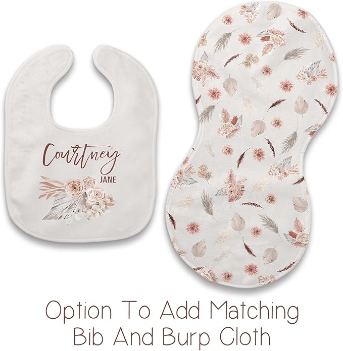 Girls Love A Monogram - Personalzied Custom Boho Floral Baby Blankets for Girls with Name Shower Gift (Beige, 30 X 40 Baby)