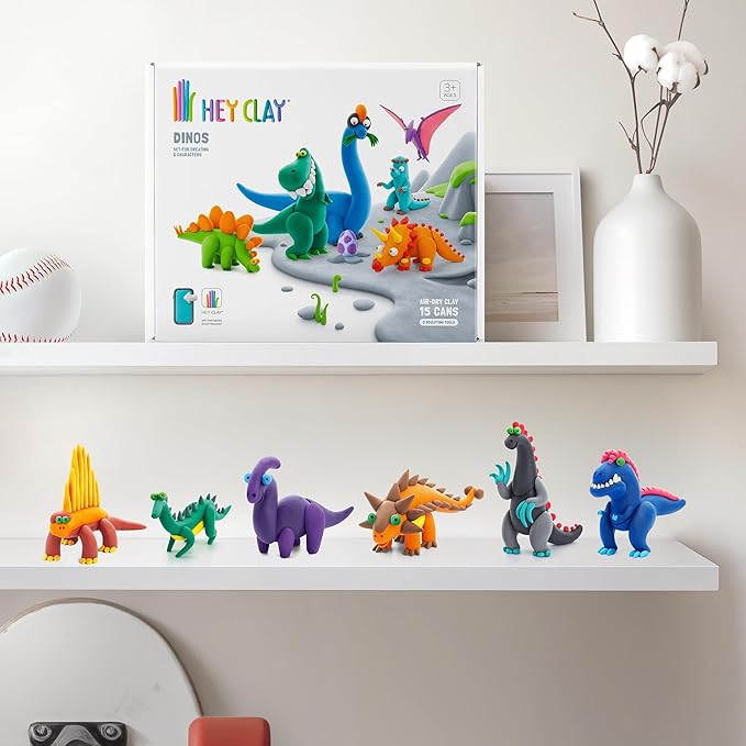 Hey Clay Mega Dinos Set - Colorful Modeling Air Dry Clay for Kids - Air Dry Clay Kit 15 Cans with Fun Interactive App