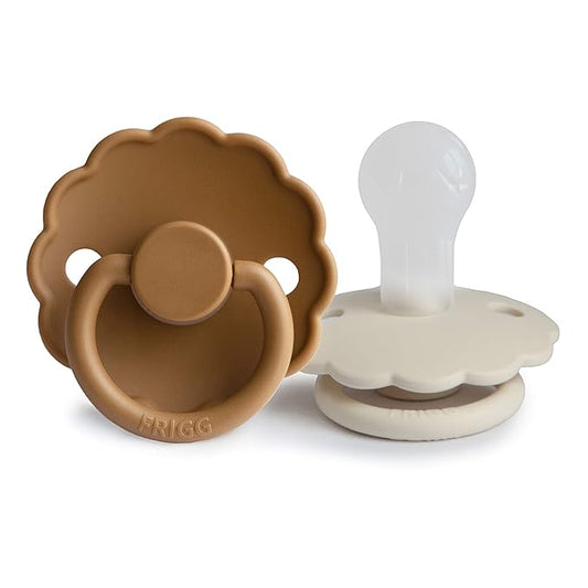 FRIGG Daisy SilkySoft Silicone Baby Pacifier | Made in Denmark | BPA-Free (Cappuccino/Cream, 0-6 Months)