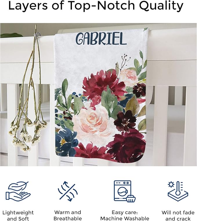 MDPrints Custom Baby Blankets for Boys and Girls, Personalized Baby Gifts, Customized Newborn Blanket with Name, Minky Plush Fleece (Floral 242)
