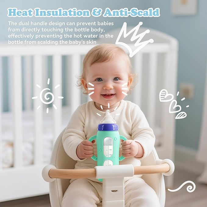 4-Pack Silicone Sleeves for Lansinoh Glass Bottles 8 oz- Starry Sky Design Baby Bottle Holder with Handles,Protectors for Lansinoh Natural Wave Glass Bottles, Anti-Scald Feeding Supplies