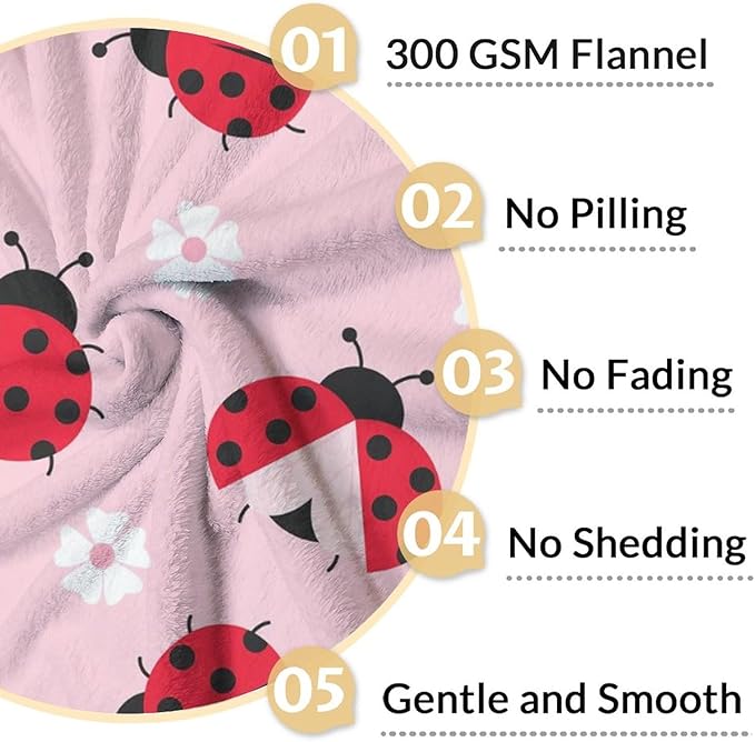 Ladybug Blanket for Girls - 30 x 40 Inches Cute Lady Bug Gifts for Kids - Soft Fuzzy Pink Throw Blankets for Crib, Lap