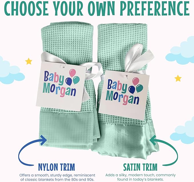 Blankets - Thermal Waffle Warm Baby Blanket for Crib - Soft and Cozy Baby Crib Blanket for Nursery, Stroller, or Naptime Comfort - Ideal Shower Gift - Mint Green, Nylon Trim (36" x 50")