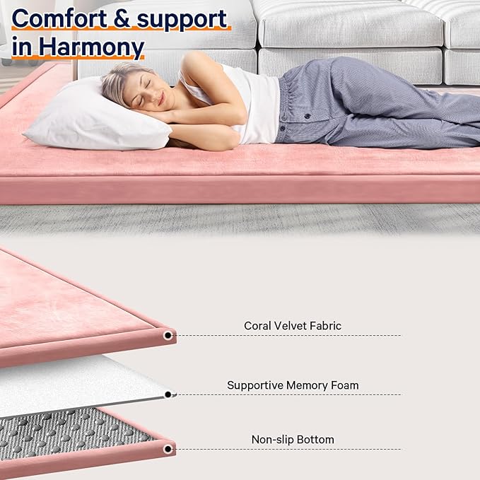 Baby Play Mat for Floor Tummy Time Mat Nursery Rug Muscle Area Rug Playroom Rug Tatami 74 * 50" Memory Foam 1.3" Thick Crawling For Babies,Toddlers, Infants, Kids,Floor(Pink)