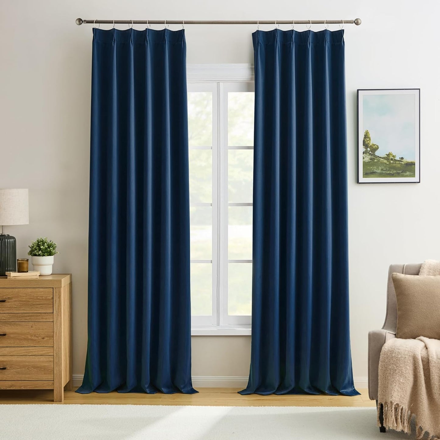 KEQIAOSUOCAI Navy Blue Curtains 102 Inches Long 2 Panels Set, Pinch Pleated Thermal Insulated Blackout Room Darkening Curtain for Living Room,Window Draperies with Hooks(Navy Dark Blue,40x102-inch)