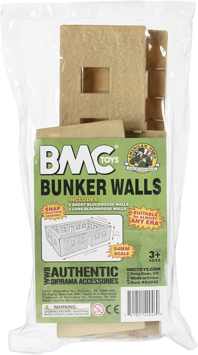 BMC WW2 Bunker Walls - Tan Plastic Army Men Playset Accessory Building
