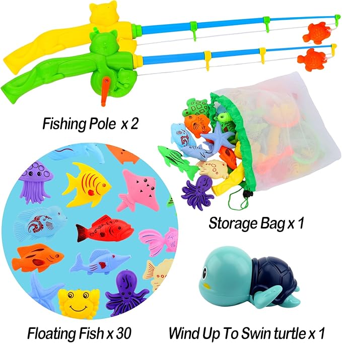 Magnetic Fishing Pool Toys Game, Water Table Bathtub Bath Toy - Pole Rod Floating Fish, Birthday Party Gifts for Toddler Age 3 4 5 6 Year Old, Kids Outdoor Toys