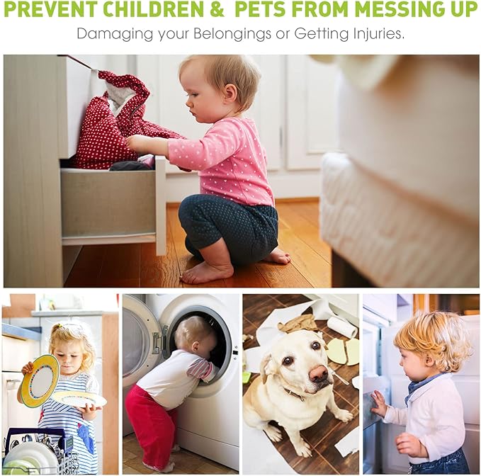 Jetec 10 Pieces Cabinet Locks for Babies, U-Shaped Proofing Drawers Safety Child Locks Adjustable, Easy to Use Childproof Latch for Knob Handle on Kitchen Door Storage Cupboard Closet (Brown)