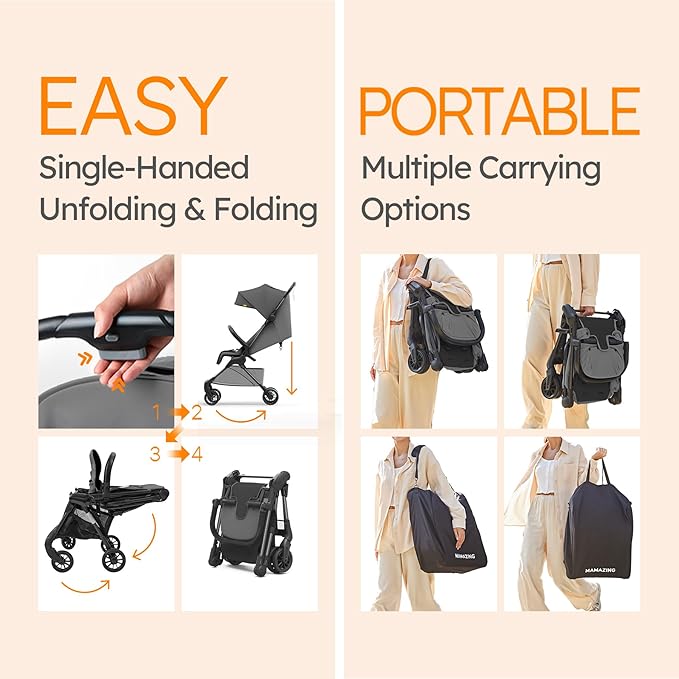 MAMAZING Ultra Air X Travel Stroller - Ultra-Lightweight Under 10 lbs, Carbon Fiber Frame & Airplane Friendly, Lightweight Stroller with Reclining Seat, UPF 50+ Canopy & Travel Bag