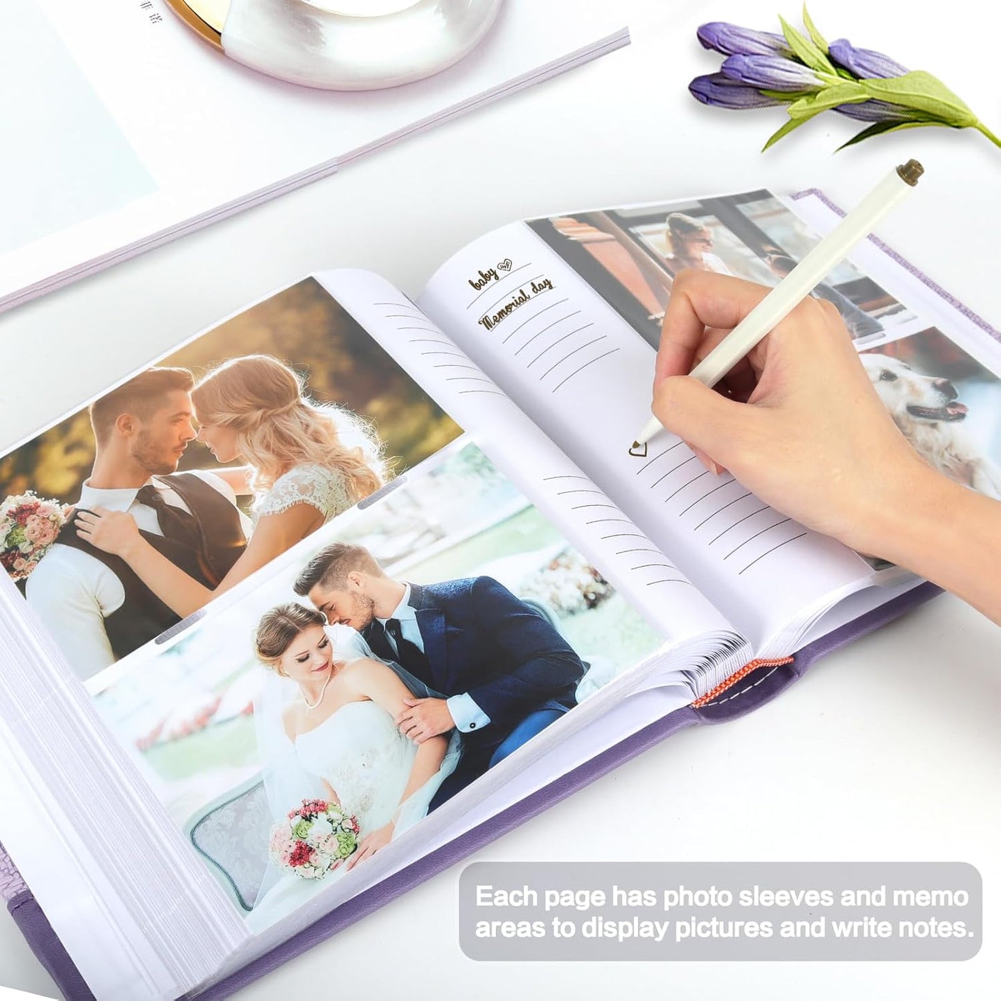 RECUTMS Leather Photo Album - 4x6, 200 Picture, Purple with Front Window and Memo Space for Wedding, Family, Travel, Baby, Graduation