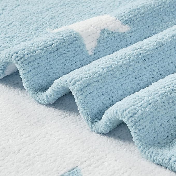 CREVENT 30"X40" Cozy Soft Warm Chenille Baby Blanket for Girls Boys, Newborn Essentials for Infant, Baby Shower Receiving Gift - Blue Star