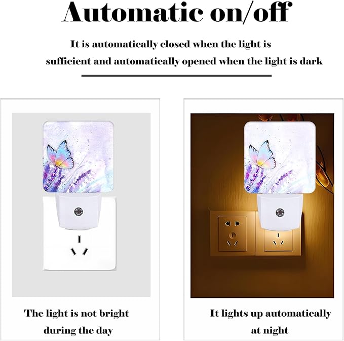 Lavender Butterfly Night Light,Plug-in Nightlights Auto Sensor Night Lamp Dusk-to-Dawn Lamp Home Decor for Nursery Children Girls Boys