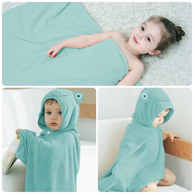 ROMASA Baby Bath Towel Ultra Soft Hooded Towel Highly Absorbent Bathrobe Blanket Toddlers Shower Gifts for Boys Girls-27.5" x 55" (Green Frog)