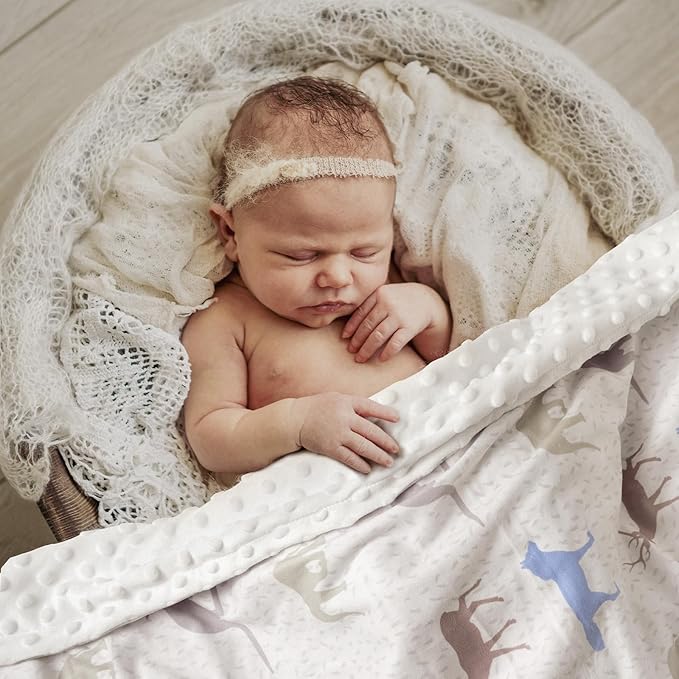 Soarwg Kids Baby Blanket Unisex Newborn, Super Soft Comfy, 100% Polyester Minky, 30 x 40 Inch, Green, Blue