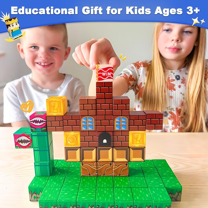 108PCS Magnetic Blocks Building Toys - 1'' Magnet Building Blocks Build Mine Magnet World Game Adventure Set Cubes Boys Girls Toys Ages 3-5 4-6 5-7 6-8 Kids Gifts for 3-12 Years Old School Supplies