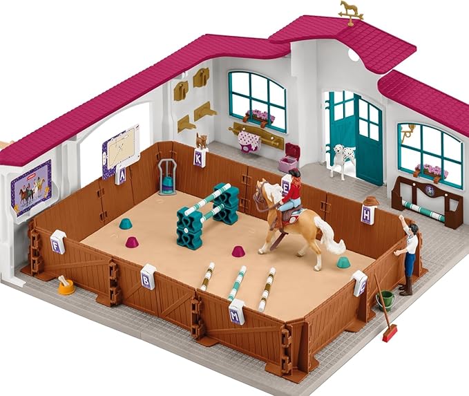 Schleich Horse Club - 179PC Peppertree Riding Arena Horse Playset with Real Dressage Cards - With Stable Set, 2 Horses, 3 Rider Figurines, Cards and Accessories - Toys for Girls & Boys Ages 5+ | 42639