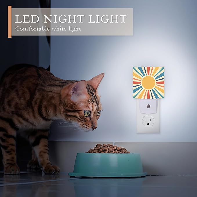 Retro Sun Burst Night Light with Dusk to Dawn Sensor for Kids, Rooms, Hallways, Kitchens, Bathrooms, Nurseries, Stairs
