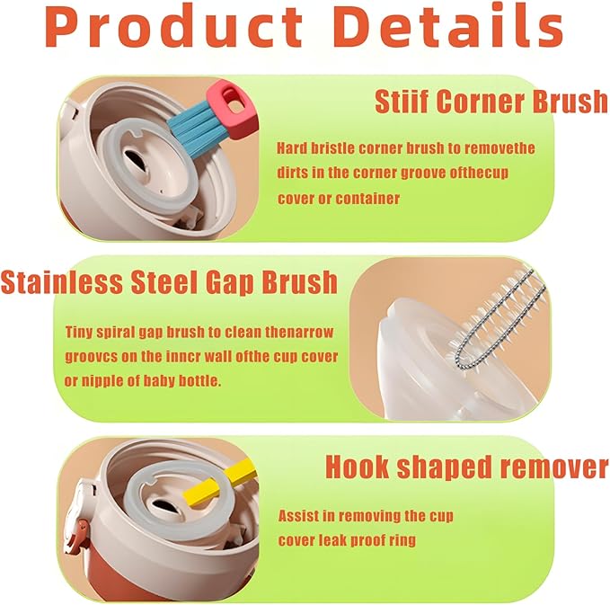 3 in 1 Cup Lid Cleaning Brush, Multifunctional Insulation Bottle Cleaning Tool, Home Kitchen Cleaning Tool for Bottle Gap Tight Spaces Cup