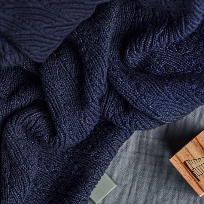 Knitted Organic Cotton Baby Blanket- Swaddle Blanket, 30" x 40" Soft Receiving Blanket for Newborn(North Sea Blue)