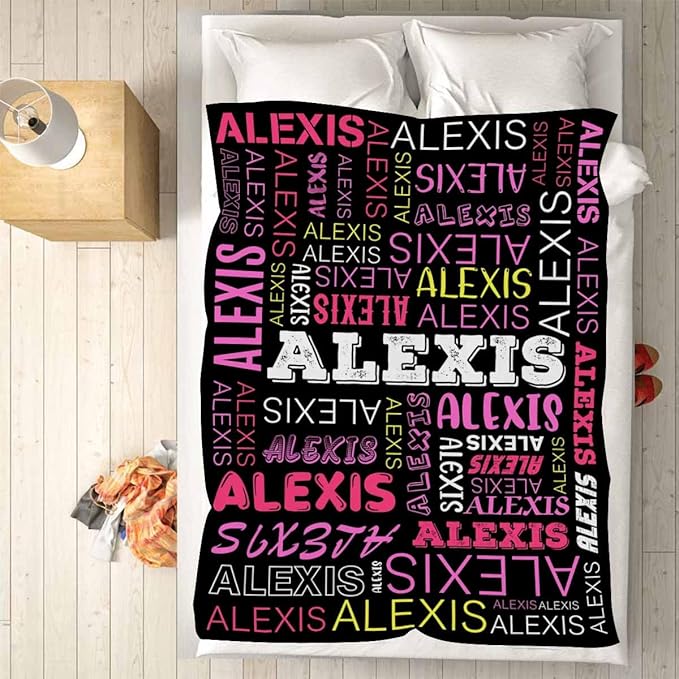 M YESCUSTOM Custom Name Blankets for Boys Girls, Personalized Baby Blankets for Kids Adult Toddler Customized Soft Throw Blanket Birthday Christmas Valentines Day Black Pink