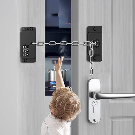 Child Proof Door Lock (2 Pack), Door Locks for Kids safety & Window Locks, for Fridge Lock, Cabinet Locks, Cat Door Latch and Baby Proofing, Strong non-marking Adhesive No Drilling (Black)