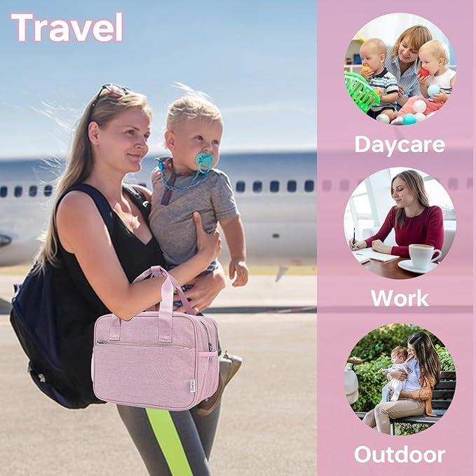 Breastmilk Cooler Bag with Ice Pack,Fits 6 Baby Bottles Up to 9 Ounce Breast Milk Cooler Travel Bag Compatible with Wearable Breast Pumps & Accessories for Nursing Mom Daycare Pink