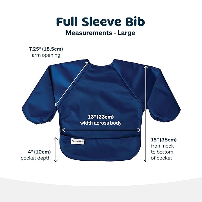 Tiny Twinkle Long Sleeve Bib for Babies & Toddlers – 2 Pack Waterproof Smock Bibs for Eating – Machine Washable & Mess-Proof, Baby Feeding Essential & Shower Must-Have (Grey Indigo,6–24M)