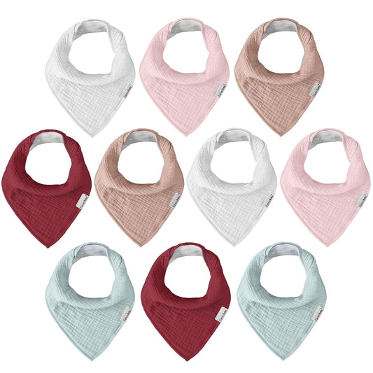 Muslin Baby Bibs for Boys Girls,10 Pack Super Absorbent Baby Bandana Drool Bibs Set for Teething and Drooling,100% Cotton Soft for Infant,Newborn